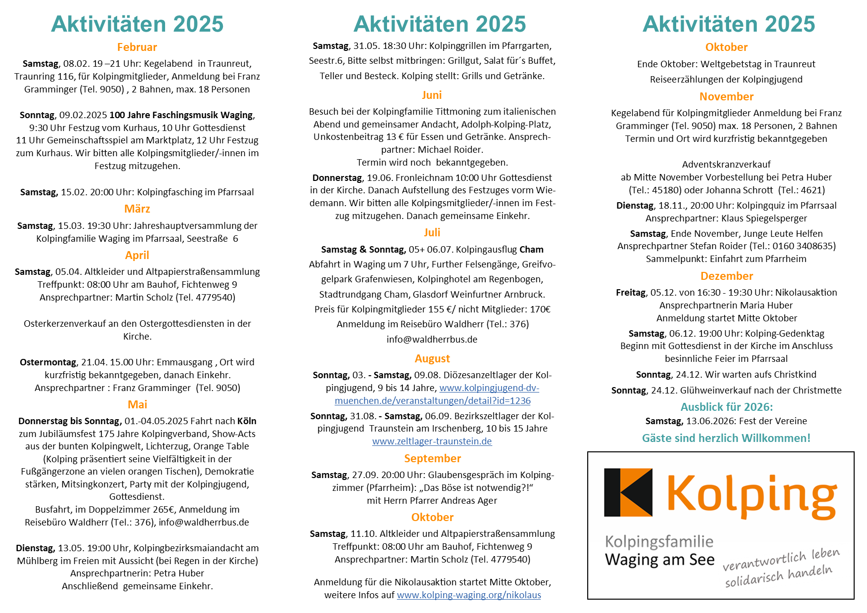 Jahresprogramm 2024 Kolpingfamilie Waging Seite 2